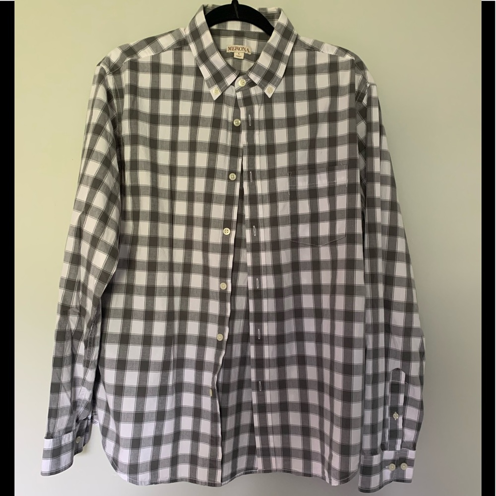 Men’s Sz L Merona Long Sleeved Button Down Casual Shirt